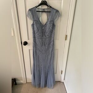 Adrianna Papell Blue Flutter Sleeve V-Neck Gown